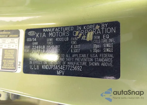 2014 Kia Soul + from USA, damaged, VIN KNDJP3A54E7725692